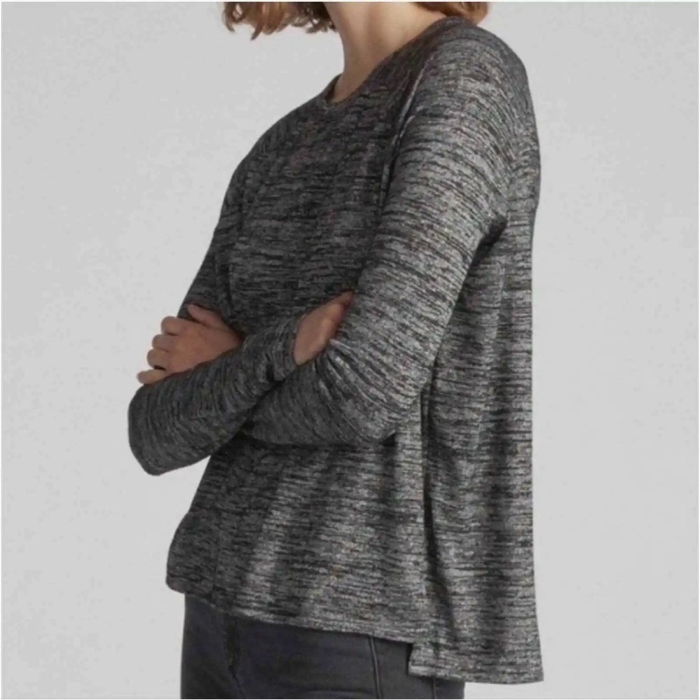 Rag & Bone Jean Camden Long Sleeve Knit Top Tee Heathered Black Gray XXS